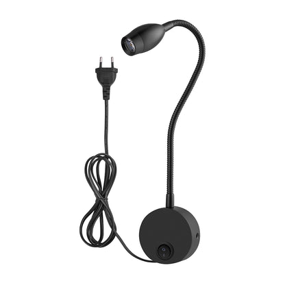 ELECTROPRIME 3W Flexible Goose Neck Warm White LED Reading Lamp Light , 160 LM 3000-3200K Wall Mount Light Wall Sconce Lamp, Got the CE / FCC Certification, Goose Neck Length: 30cm, US/EU Plug, Default Delivery EU Plug