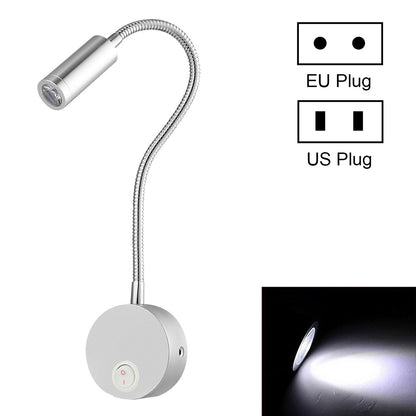 ELECTROPRIME 3W Silver Shell Flexible Goose Neck White Light LED  Reading Lamp Light, 160 LM 3000-3200K Hose Spotlight Lamp Wall Mount Light Wall Sconce Lamp, Got the CE / FCC Certification, Goose Neck Length: 30cm, US/EU Plug, Default Delivery US Plug