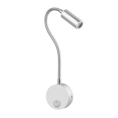 ELECTROPRIME 3W Silver Shell Flexible Goose Neck White Light LED  Reading Lamp Light, 160 LM 3000-3200K Hose Spotlight Lamp Wall Mount Light Wall Sconce Lamp, Got the CE / FCC Certification, Goose Neck Length: 30cm, US/EU Plug, Default Delivery US Plug