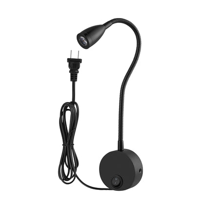 ELECTROPRIME 3W Black Shell Flexible Goose Neck White Light LED Reading Lamp Light , 160 LM 3000-3200K Wall Mount Light Wall Sconce Lamp, Got the CE / FCC Certification, Goose Neck Length: 30cm, US/EU Plug, Default Delivery US Plug