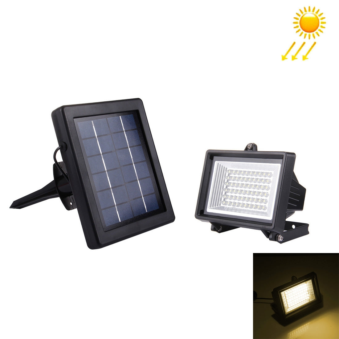 ELECTROPRIME 3W IP55 Waterproof  LED Floodlight, 60 LEDs 200LM Lamp with Solar Panel