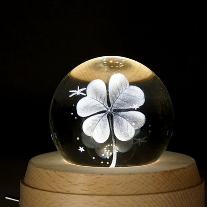 ELECTROPRIME 3D Word Engraving Crystal Ball Music Box Clover Pattern Electronic Swivel Musical Birthday Gift Home Decor with Music