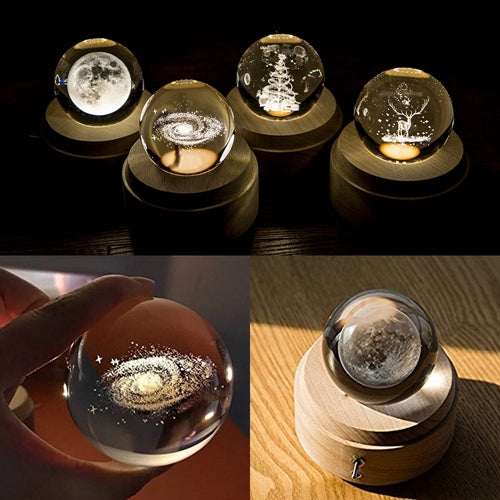 ELECTROPRIME 3D Word Engraving Crystal Ball Music Box Clover Pattern Electronic Swivel Musical Birthday Gift Home Decor with Music