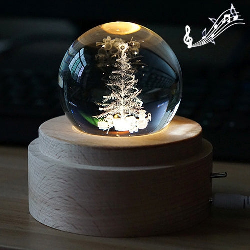 ELECTROPRIME 3D Word Engraving Crystal Ball Music Box Christmas Tree Pattern Electronic Swivel Musical Birthday Gift Home Decor with Music