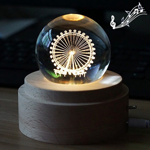 ELECTROPRIME 3D Word Engraving Crystal Ball Music Box Ferris Wheel Pattern Electronic Swivel Musical Birthday Gift Home Decor with Music
