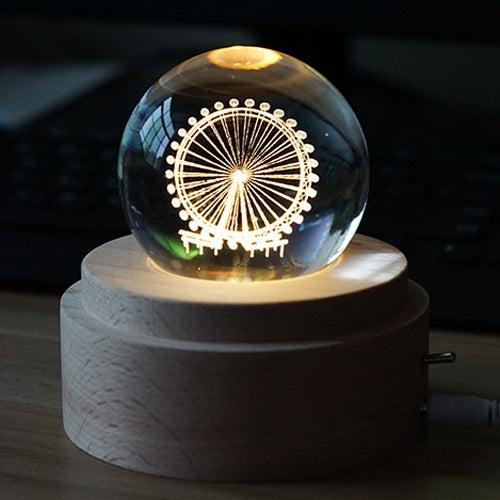 ELECTROPRIME 3D Word Engraving Crystal Ball Music Box Ferris Wheel Pattern Electronic Swivel Musical Birthday Gift Home Decor with Music