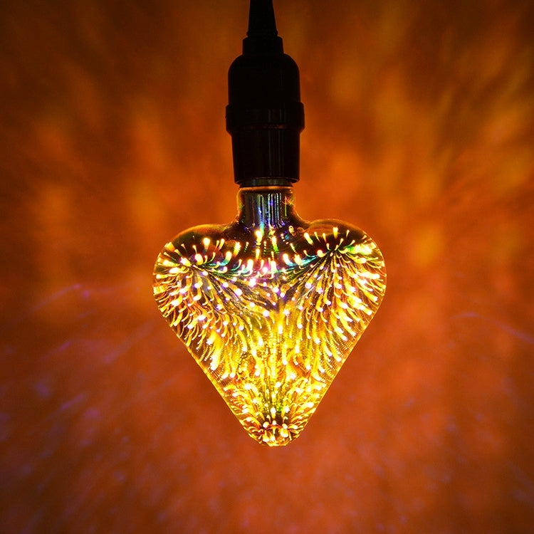 ELECTROPRIME E27 4W IP65 Waterproof Heart Shape Warm White 3D Fireworks LED Bulb, 2700K 48 LEDs SMD 2835 Vintage Atmosphere Decoration Art Lamp, AC 85-265V