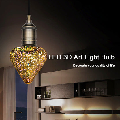 ELECTROPRIME E27 4W IP65 Waterproof Heart Shape Warm White 3D Fireworks LED Bulb, 2700K 48 LEDs SMD 2835 Vintage Atmosphere Decoration Art Lamp, AC 85-265V