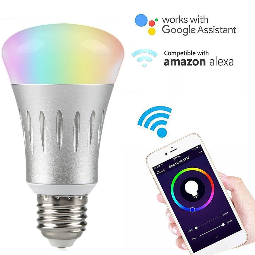 ELECTROPRIME JH-G05 E27 7W WiFi Smart LED Light Bulb, 6000K+RGB 600LM Works with Alexa & Google Home, AC 175-255V(Silver)