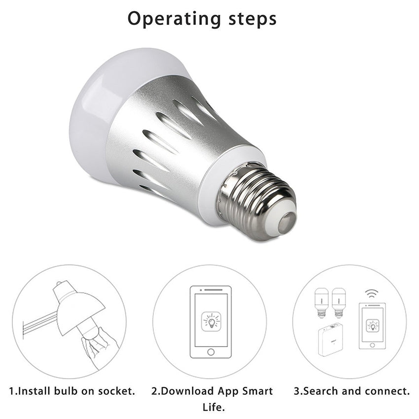 ELECTROPRIME JH-G05 E27 7W WiFi Smart LED Light Bulb, 6000K+RGB 600LM Works with Alexa & Google Home, AC 175-255V(Silver)