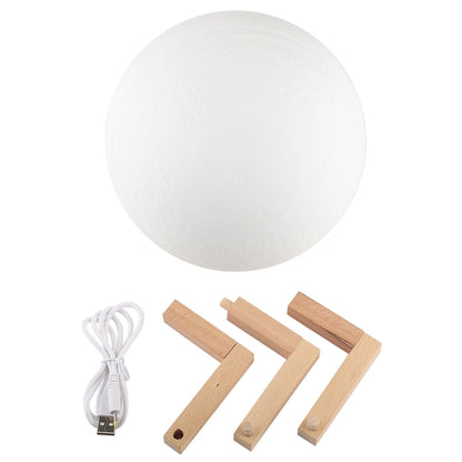 ELECTROPRIME 18cm Touch Control 3D Print Jupiter Lamp, USB Charging 2-Color Changing Energy-saving LED Night Light with Wooden Holder Base