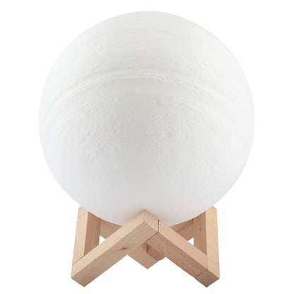 ELECTROPRIME 18cm Patted 3D Print Jupiter Lamp, USB Charging 7-Color Changing Energy-saving LED Night Light with Wooden Holder Base