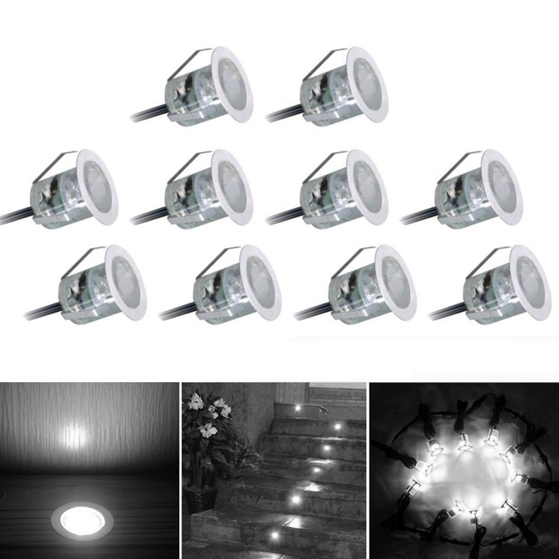 ELECTROPRIME 10 PCS 6W Recessed Stair Underground Lamp, SMD 2835 500-600LM 2800-3200K Deck Light Buried Lamps LED Floor Light Wall Spotlight, Cutout Size: 30x22mm(White Light)