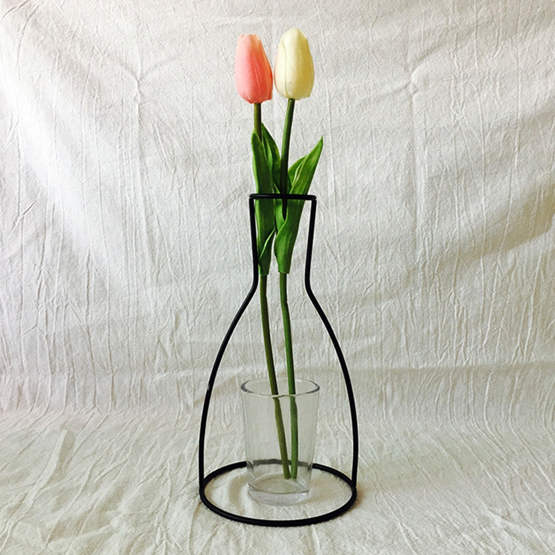 ELECTROPRIME Black Iron Flower Vase Frame Plant Holder, Decorating Indoor Cafe Home, Size: 12cm x 23cm