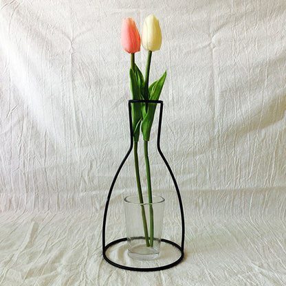 ELECTROPRIME Black Iron Flower Vase Frame Plant Holder, Decorating Indoor Cafe Home, Size: 12cm x 23cm