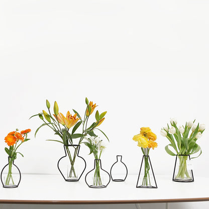 ELECTROPRIME Black Iron Flower Vase Frame Plant Holder, Decorating Indoor Cafe Home, Size: 12cm x 23cm