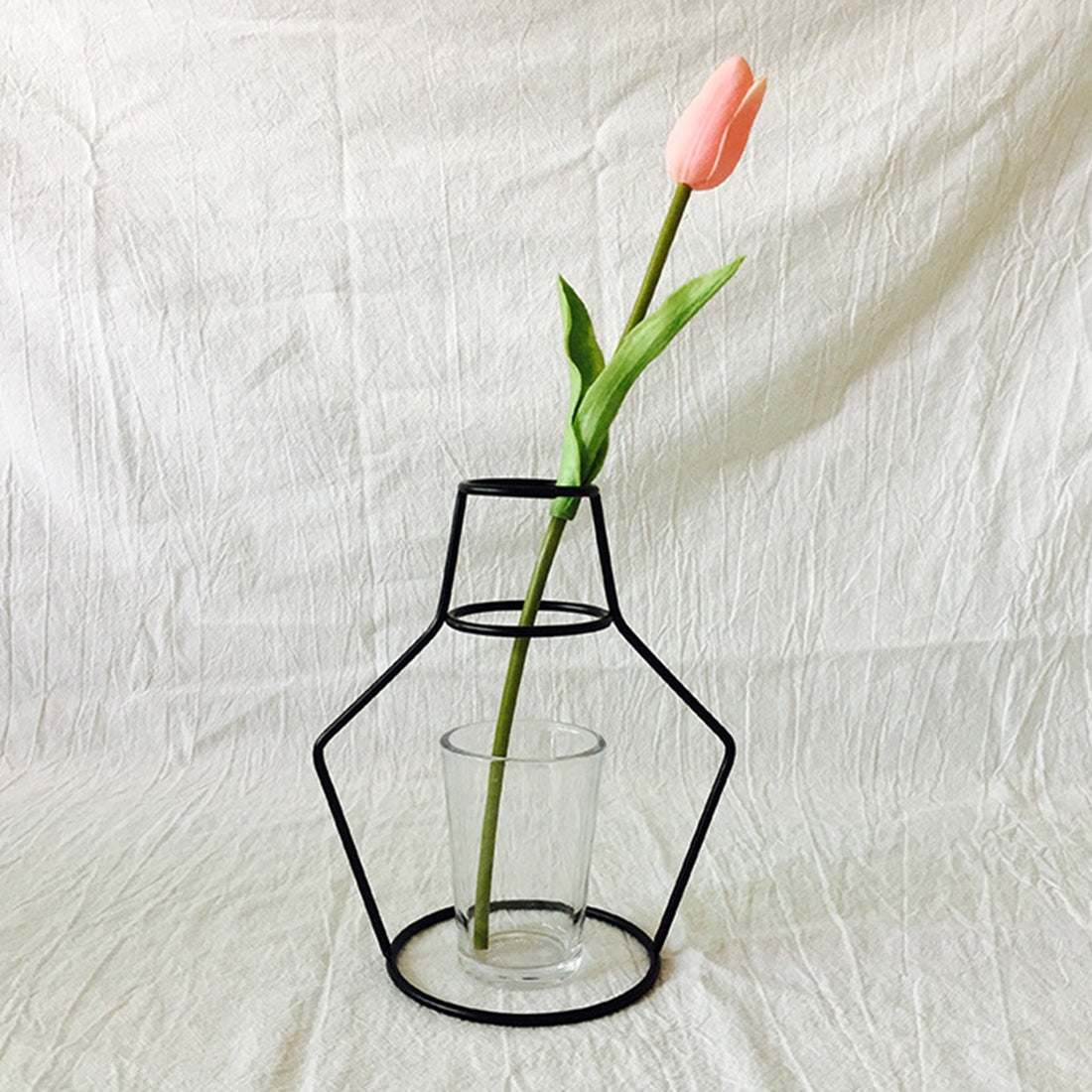 ELECTROPRIME Black Iron Flower Vase Frame Plant Holder, Decorating Indoor Cafe Home, Size: 15cm x 18cm