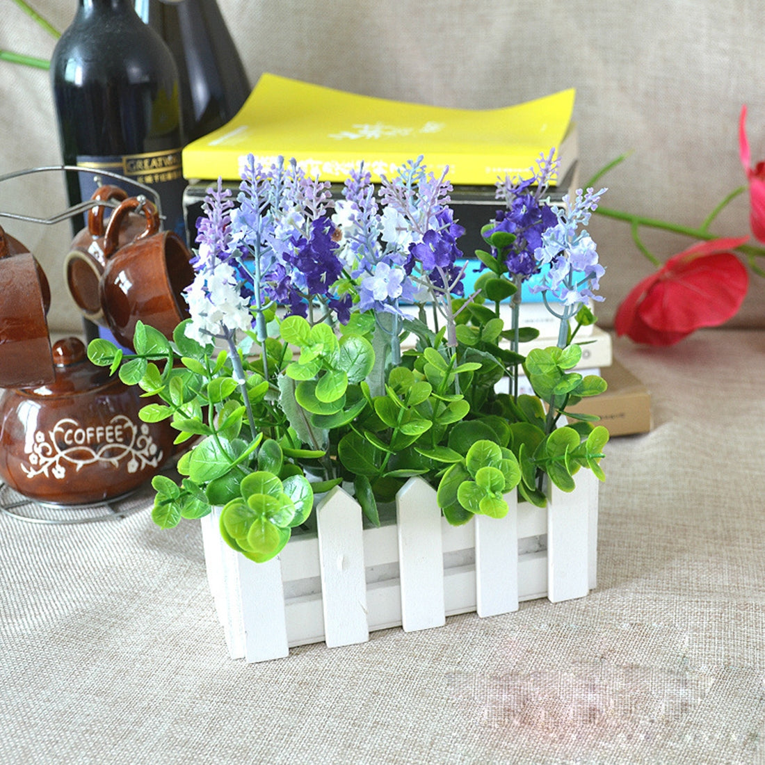 ELECTROPRIME Wooden Flower Planter Fence Storage Holder Pot with Foam, Size: 10cm x 10cm x 7cm