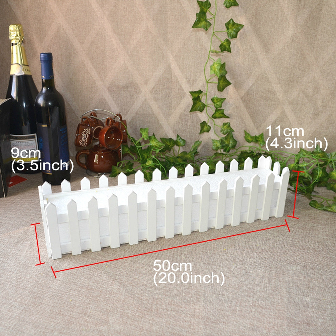 ELECTROPRIME Wooden Flower Planter Fence Storage Holder Pot with Foam, Size: 50cm x 9cm x 11cm