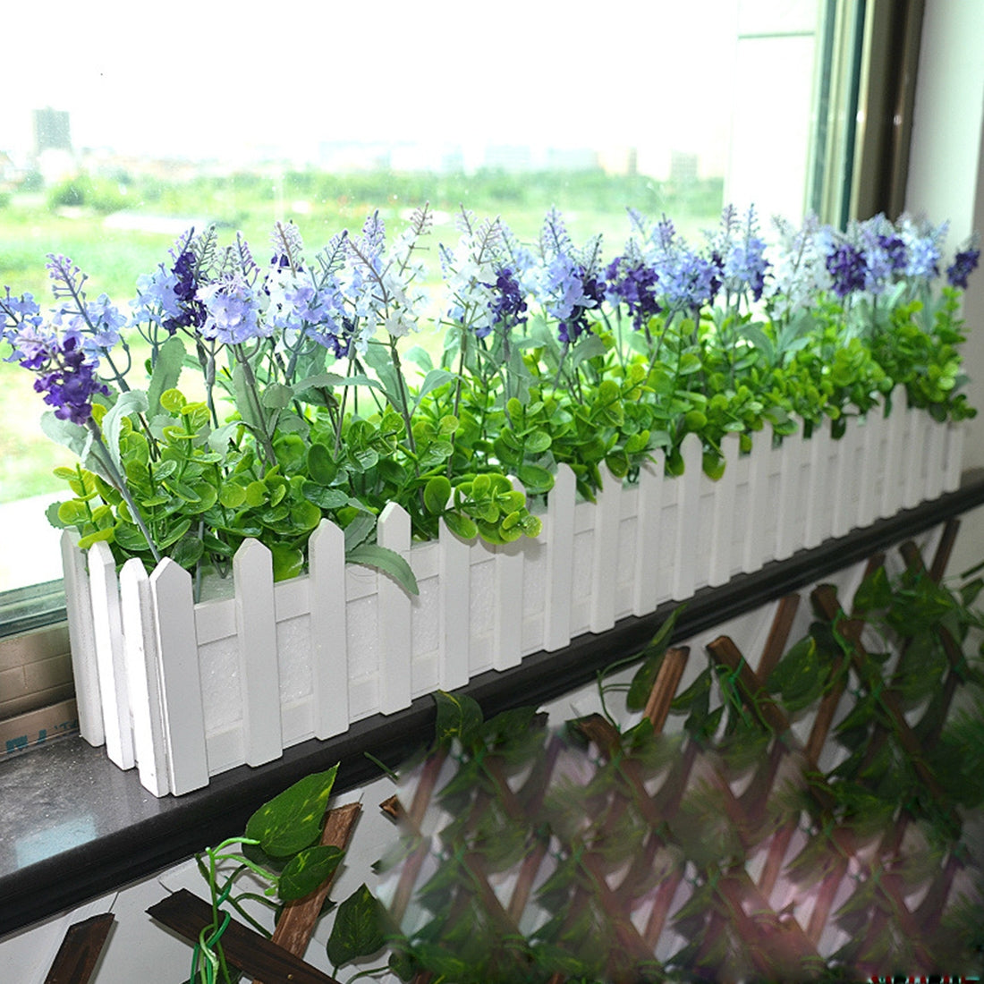 ELECTROPRIME Wooden Flower Planter Fence Storage Holder Pot with Foam, Size: 110cm x 9cm x 11cm