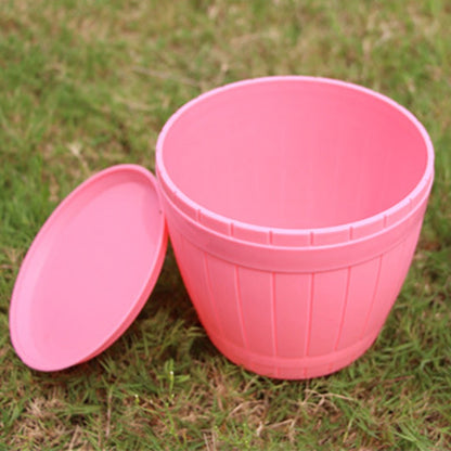 ELECTROPRIME 10 PCS Imitation Wooden Barrel Plastic Resin Flower Pot with Tray, Top Diameter: 19cm, Height: 16.5cm(Pink)