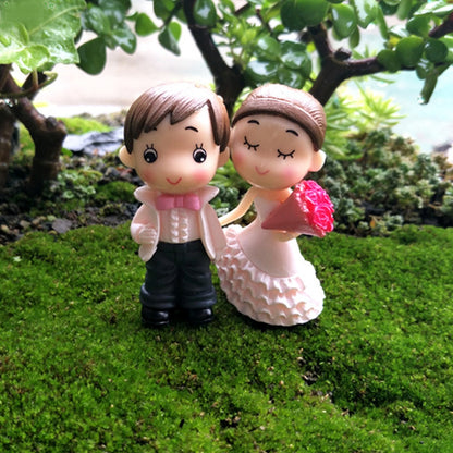 ELECTROPRIME Victorian Style Wedding Marry Bride Groom Bouquet Couples Decoration Moss Micro Landscape Resin Ornaments