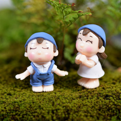ELECTROPRIME Lovers Smile Garden Dollhouse Decoration Moss Micro Landscape PVC Ornaments(Blue)