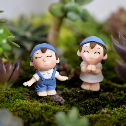 ELECTROPRIME Lovers Smile Garden Dollhouse Decoration Moss Micro Landscape PVC Ornaments(Blue)