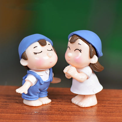 ELECTROPRIME Lovers Smile Garden Dollhouse Decoration Moss Micro Landscape PVC Ornaments(Blue)