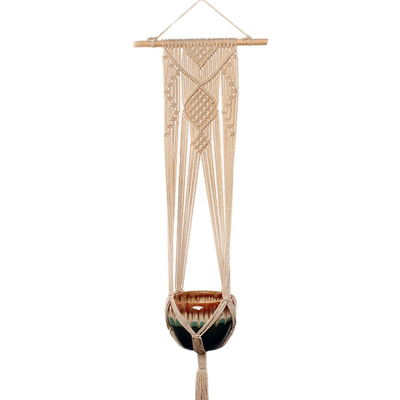 ELECTROPRIME A3 Type Macrame Hanging Flower Pots Decoration Indoor Outdoor Braided Rope Hanging Planter Plant Holder