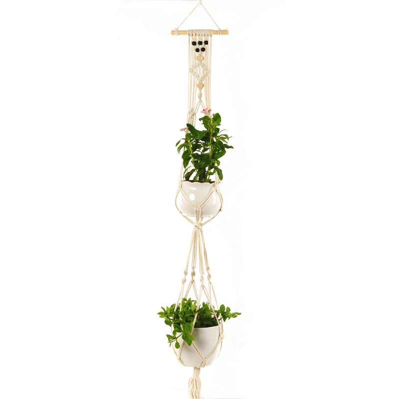ELECTROPRIME Double-deck L Type Macrame Hanging Flower Pots Decoration Indoor Outdoor Braided Rope Hanging Planter Plant Holder