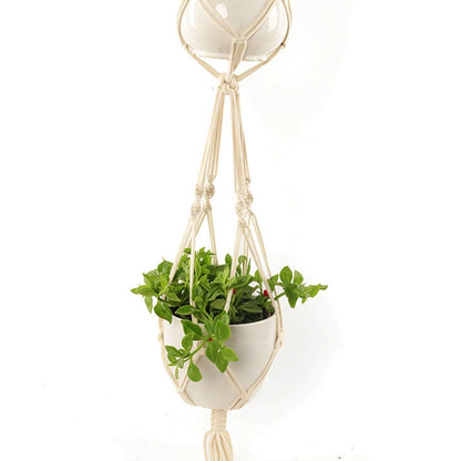 ELECTROPRIME Double-deck L Type Macrame Hanging Flower Pots Decoration Indoor Outdoor Braided Rope Hanging Planter Plant Holder