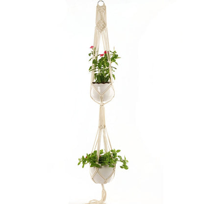ELECTROPRIME Double-deck O Type Macrame Hanging Flower Pots Decoration Indoor Outdoor Braided Rope Hanging Planter Plant Holder
