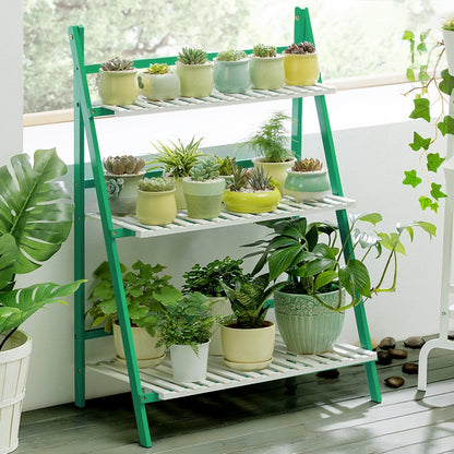 ELECTROPRIME Bamboo 3-Tier Hanging Plant Stand Planter Shelves Flower Pot Storage Rack Folding Display Shelving Plants Shelf, Width: 70cm(Green)