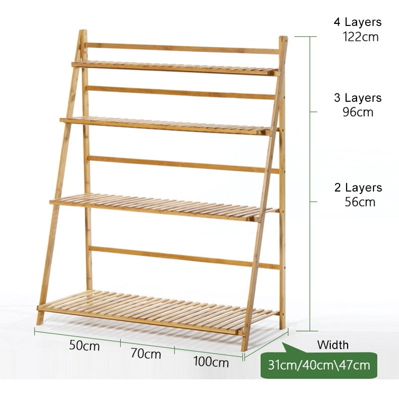 ELECTROPRIME Bamboo 3-Tier Hanging Plant Stand Planter Shelves Flower Pot Storage Rack Folding Display Shelving Plants Shelf, Width: 70cm(Green)