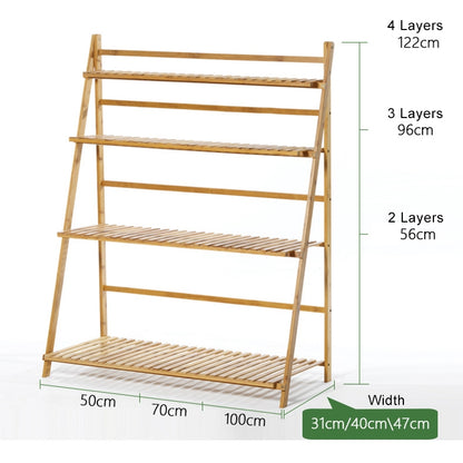 ELECTROPRIME Bamboo 3-Tier Hanging Plant Stand Planter Shelves Flower Pot Storage Rack Folding Display Shelving Plants Shelf, Width: 70cm(Green)