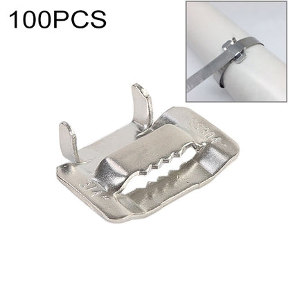 ELECTROPRIME 100 PCS 9.53mm 304 Stainless Steel Tie Lock Type Cable Wrapped Bundle Buckle