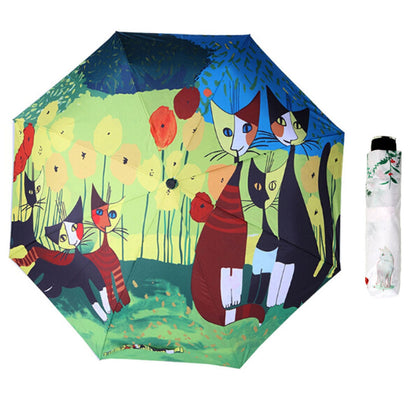 ELECTROPRIME Creative Fresh Style Three Fold Nekolus Pattern Silver Tape Anti Ultraviolet Sunshade Umbrella