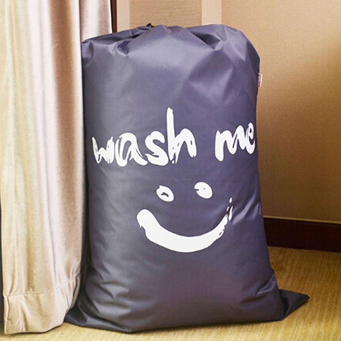 ELECTROPRIME Home Quilt Clothes Travel Nylon Draw Cord Smile Face Pattern Arrange Storage Bag (Grey)