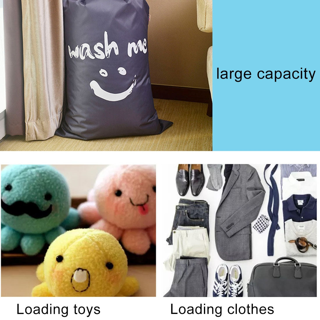 ELECTROPRIME Home Quilt Clothes Travel Nylon Draw Cord Smile Face Pattern Arrange Storage Bag (Blue)