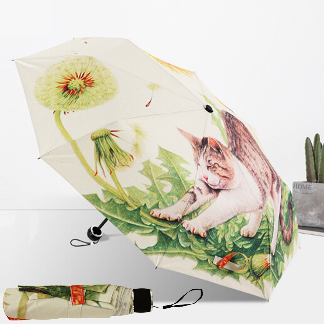 ELECTROPRIME Creative Fashion Three Fold Lazy Cat Pattern Silver Tape Anti Ultraviolet Sunshade Umbrella