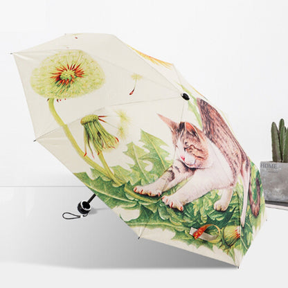 ELECTROPRIME Creative Fashion Three Fold Lazy Cat Pattern Silver Tape Anti Ultraviolet Sunshade Umbrella