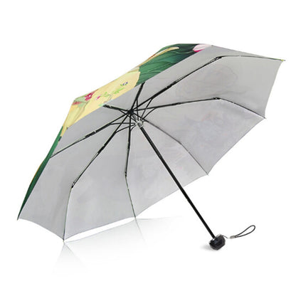 ELECTROPRIME Creative Fresh Style Three Fold Antique Girl Pattern Silver Tape Anti Ultraviolet Sunshade Umbrella