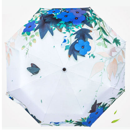 ELECTROPRIME Creative Fresh Style Three Fold In Flower Butterfly Dance Pattern Silver Tape Anti Ultraviolet Sunshade Umbrella