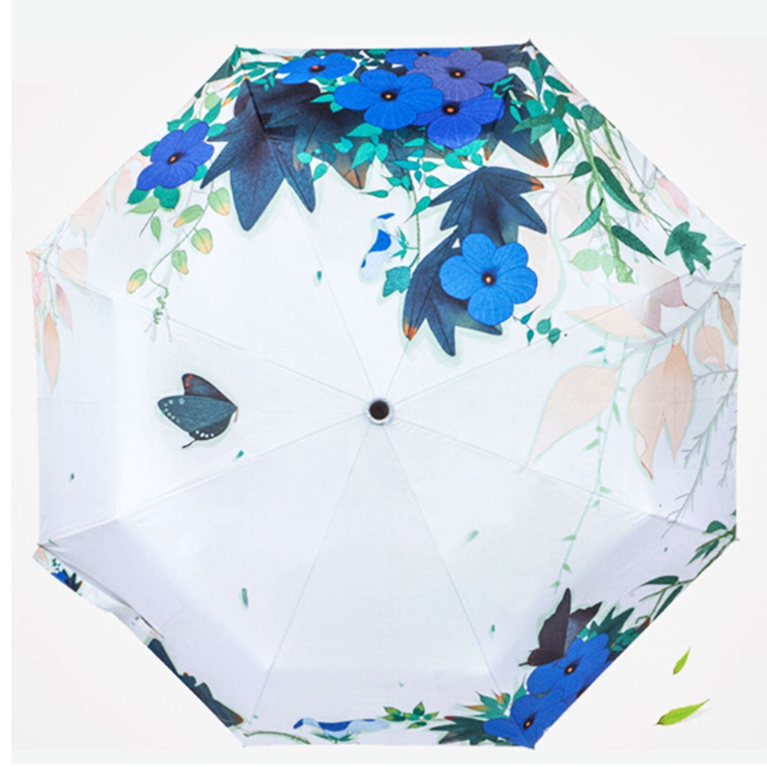 ELECTROPRIME Creative Fresh Style Three Fold In Flower Butterfly Dance Pattern Silver Tape Anti Ultraviolet Sunshade Umbrella