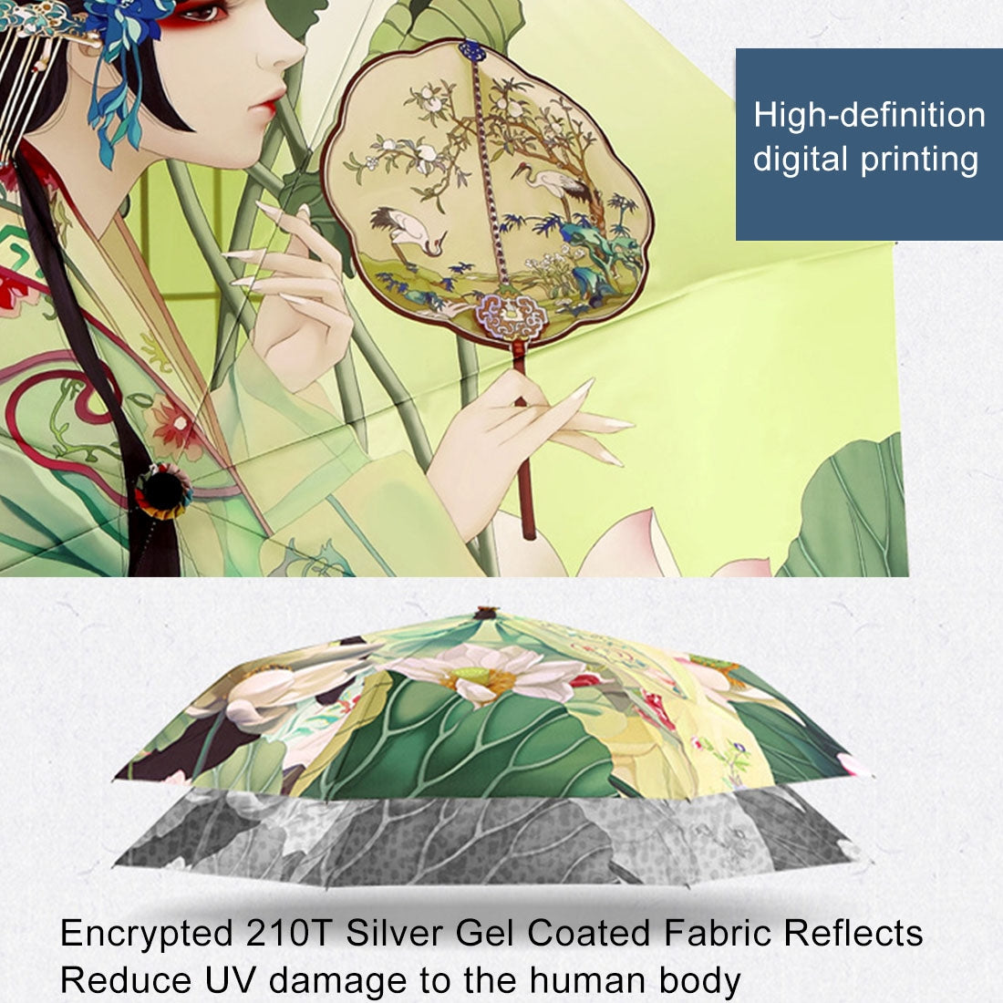 ELECTROPRIME Creative Fresh Style Three Fold In Flower Butterfly Dance Pattern Silver Tape Anti Ultraviolet Sunshade Umbrella