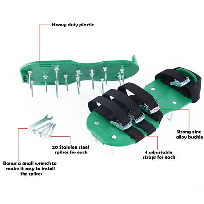 ELECTROPRIME Garden Lawn Garden Tools Grass Ripper Spiked Shoes with 8 Metal Buckles (Green)