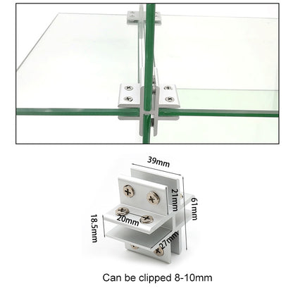 ELECTROPRIME Cross-type Aluminum Alloy Glass Combination Clamp Cabinet Partition Fixing Clip, Cliped 8-10mm