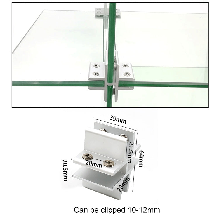 ELECTROPRIME Cross-type Aluminum Alloy Glass Combination Clamp Cabinet Partition Fixing Clip, Cliped 10-12mm
