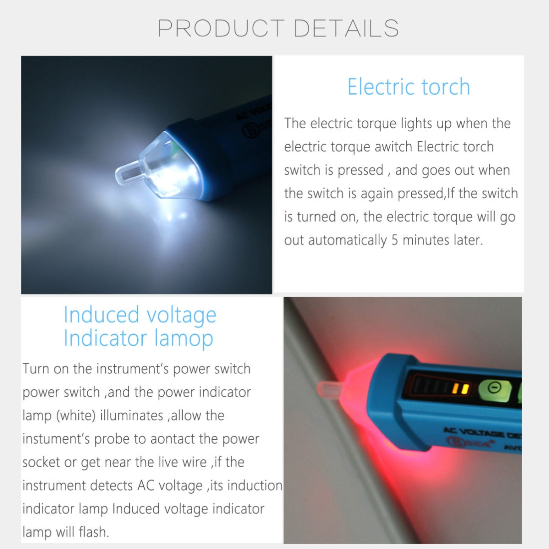 ELECTROPRIME BSIDE AVD05 Non-contact AC Voltage Detectors 12~1000V Induction Electroprobe Pen Type ACV Electric Testers Household Tool wtih LED Light